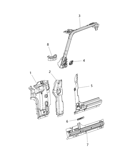 1994 Dodge Shadow Panel A Pillar Inner Diagram for 68330244AE