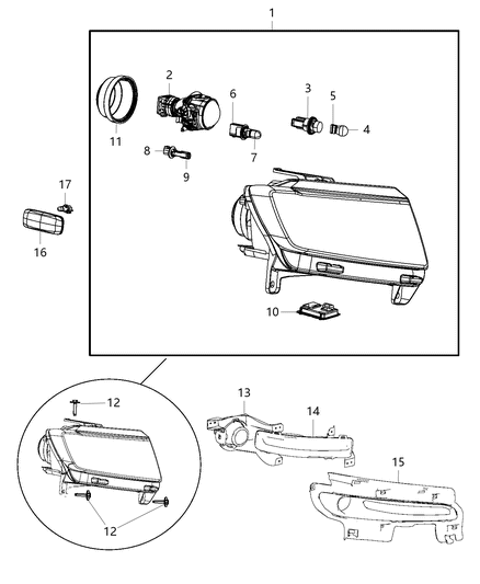 Headlamp Diagram for 68086418AC