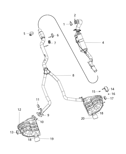 2019 Jeep Wrangler Resonator And Tailpipe Exhaust Diagram for 68194384AC