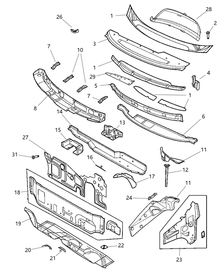2005 Chrysler Town & Country Weatherstrip Hood To Cowl Diagram for 68020142AA