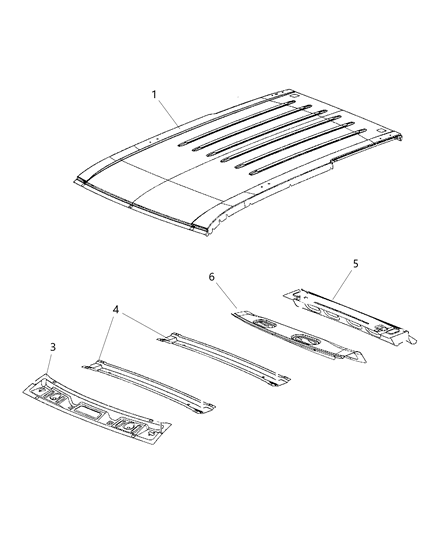 2008 Dodge Challenger Panel Roof With Sunroof Requires Header & Hinge Shims Diagram for 55369452AB