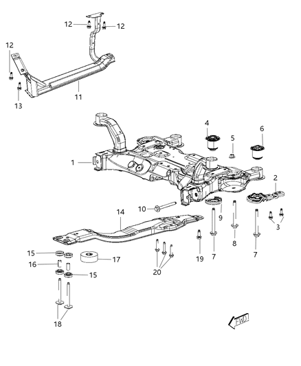 Crossmember Front Suspension Diagram for 68078774AC