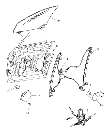 Regulator Front Door Window Diagram for 4675586AB