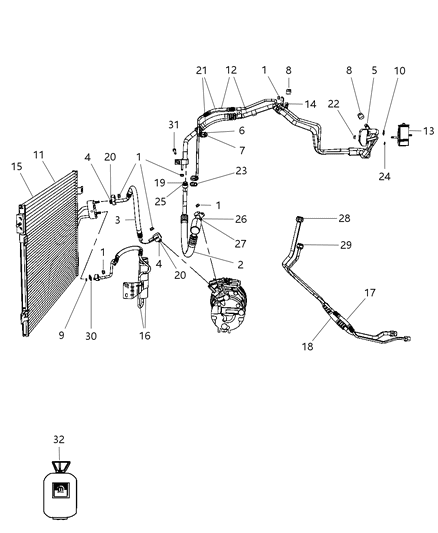 2000 Chrysler Town & Country Drier Receiver Includes: Line And Bracket. Diagram for 68058965AA