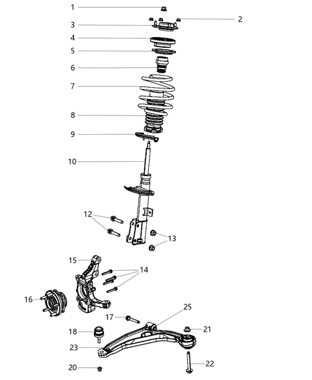 2005 Dodge Grand Caravan Knuckle Front Diagram for 5085886AD