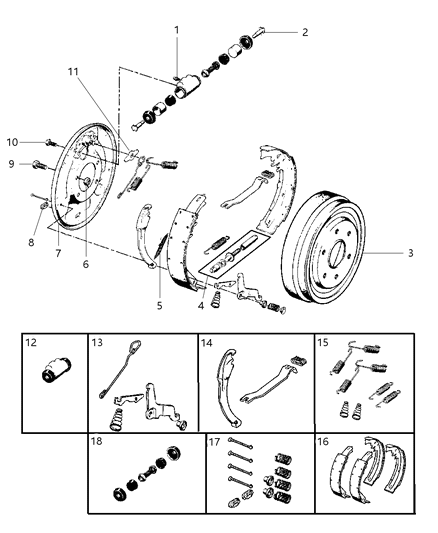 1984 Dodge B150 Shoe And Lining Package, Rear Diagram for BHKH2593