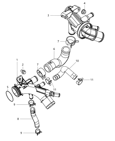 Thermostat Package Engine Coolant Diagram for 68158444AA