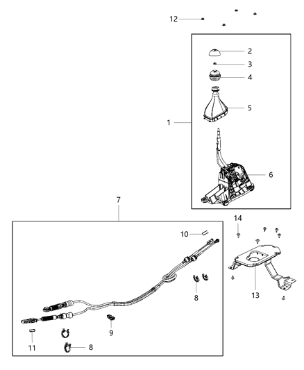 Cap Shifter Knob Diagram for 68157603AB