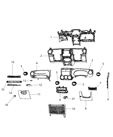 1989 Dodge Spirit Bezel Instrument Cluster Diagram for 6BR45DX9AA