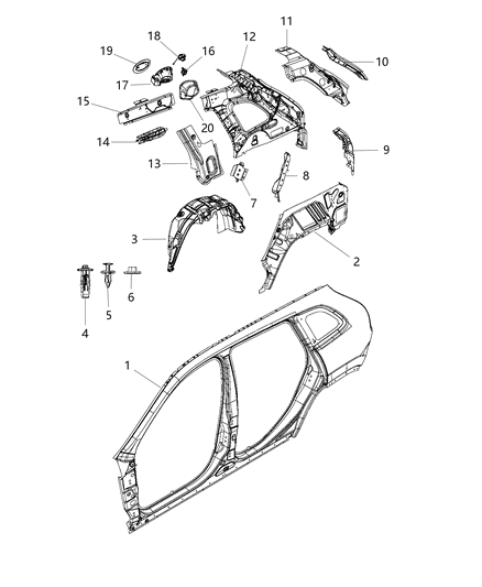 Panel Bodyside Aperture Outer, Driver Side Diagram for 68340137AA