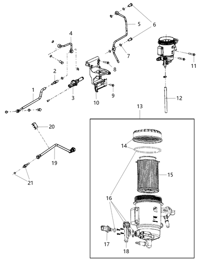 Valve Water Separator Drain Diagram for 68065611AA