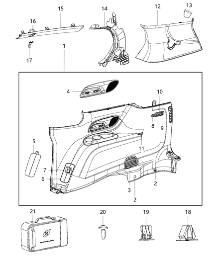 2018 Chrysler Pacifica Panel Quarter Trim Includes Cupholder Diagram for 5SC26DX9AI