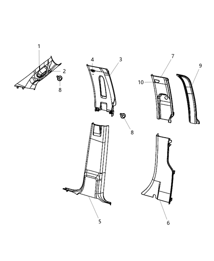 Molding A Pillar Diagram for 1DX48BD1AB