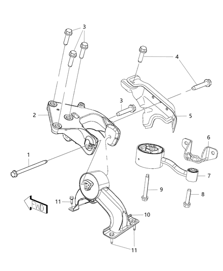 Isolator Engine Mount Rear Diagram for 68091436AC