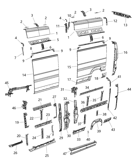 Reinforcement Bodyside Aperture Rear Diagram for 68134338AB