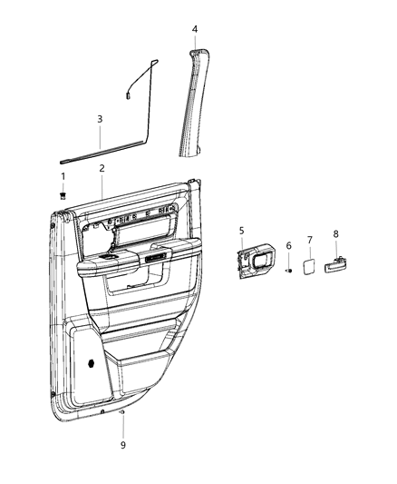2019 Ram 2500 Panel Rear Door Trim Diagram for 6QX532X9AC
