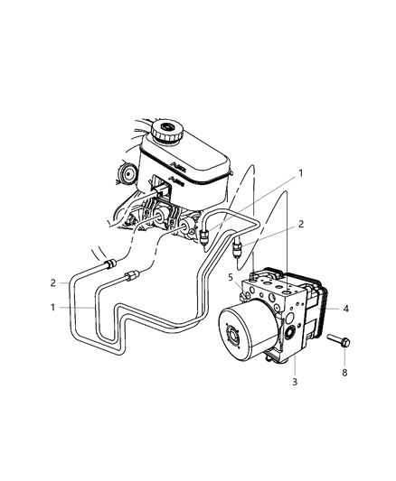 1987 Dodge D250 Tube Assembly, Brake Master Cylinder To HCU Primary Diagram for 52129152AB