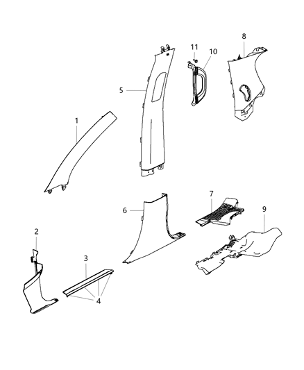 Handle Grab On Upper B - Pillar Trim Diagram for 1NS88BD3AB