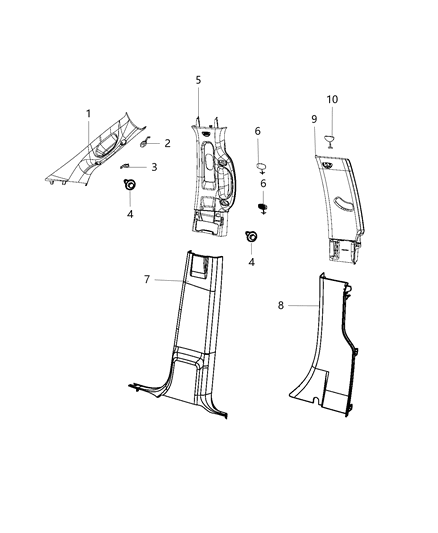 2020 Ram 2500 Lower Center Pillar Trim, Brown, Driver Side Diagram for 6NH43RN8AC