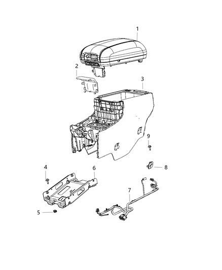 2021 Dodge Durango Armrest Console, Rear Center Diagram for 1YU65LA8AC