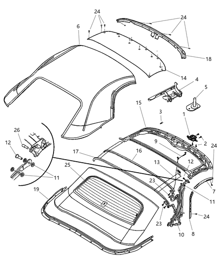 2006 Dodge Viper Cover Folding Top Diagram for 5029082AD