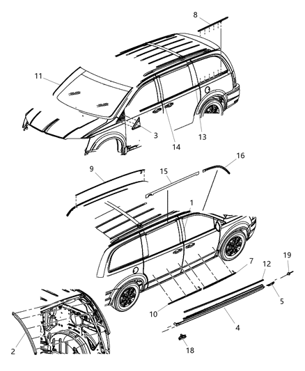 1995 Jeep Cherokee Tape Upper D - Pillar Paintable Diagram for 68212419AA