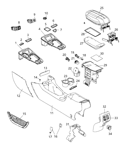 2017 Chrysler 300 Console Base Diagram for 5SF14LC5AA