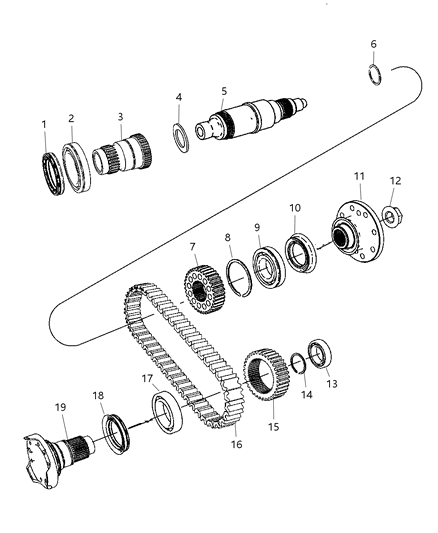 1986 Dodge Aries Output Shaft Assembly Transfer Case Front Diagram for 68001363AA