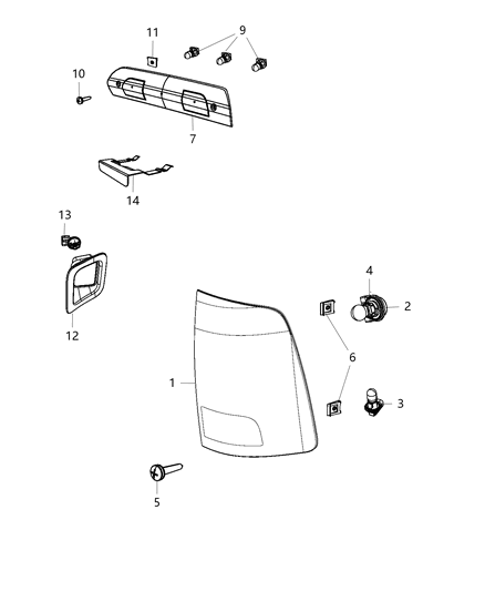 Lamp Cargo LED High Mount Stop Lamp With Camera Diagram for 68163937AA