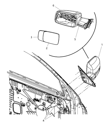 2010 Dodge Ram 2500 Mirror Outside Rearview Diagram for 55372070AE