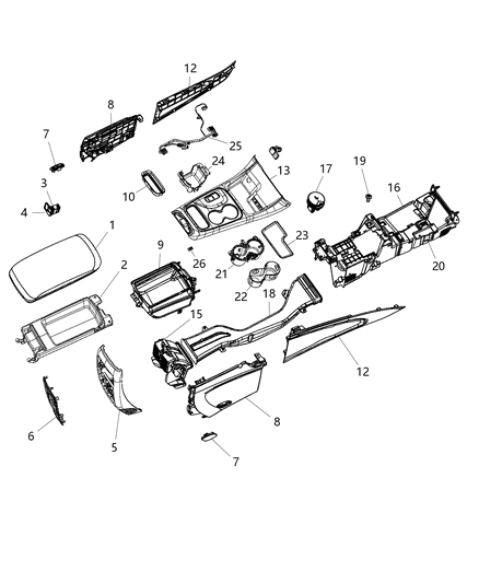 2007 Dodge Caravan Armrest Console Diagram for 5PU38DX9AB