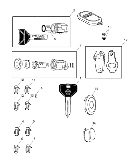 1997 Chrysler LHS Key Blank With Transmitter Diagram for 68002316AA