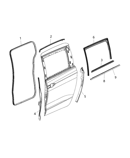 Weatherstrip Rear Door Belt Outer Diagram for 68188799AE
