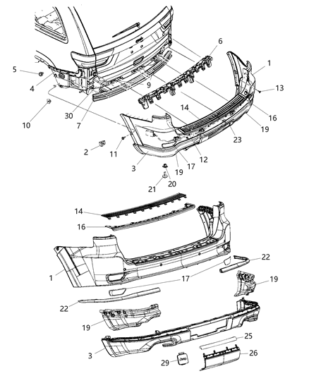 Fascia Rear Upper Diagram for 68424185AA