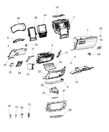 Bin Instrument Panel Lower Diagram for 6PR22TX7AA