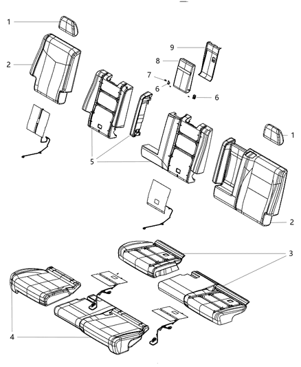 2005 Dodge Caravan Headrest Second Row Diagram for 1WK62DX9AA