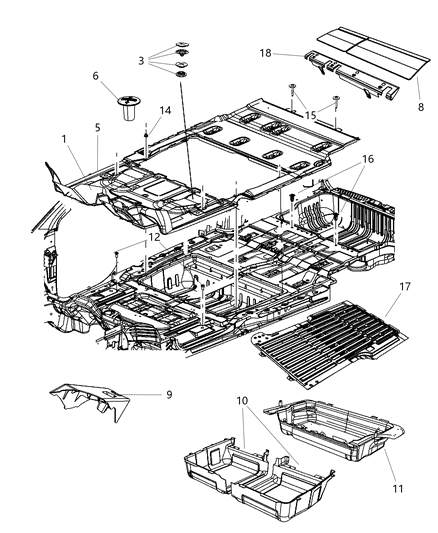 Clip Carpet Retention, Second Row Floor, Mat To Load Floor Diagram for 1YY41HL5AA