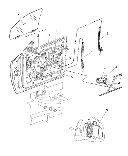 1993 Dodge Caravan Channel Door Glass Diagram for 55256900AD