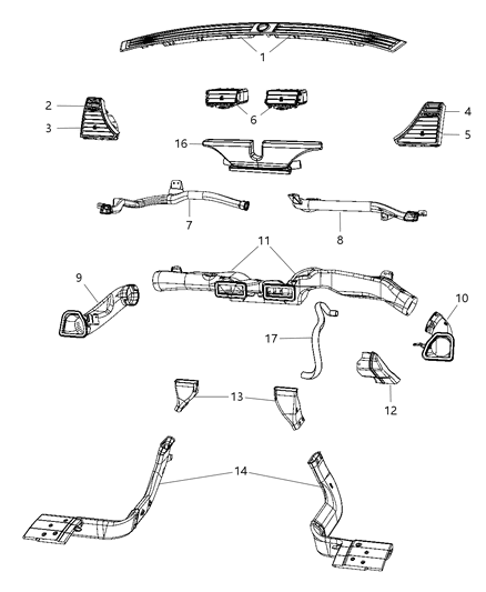 2003 Dodge Grand Caravan Outlet A/C & Heater Diagram for 1AM68BD1AC