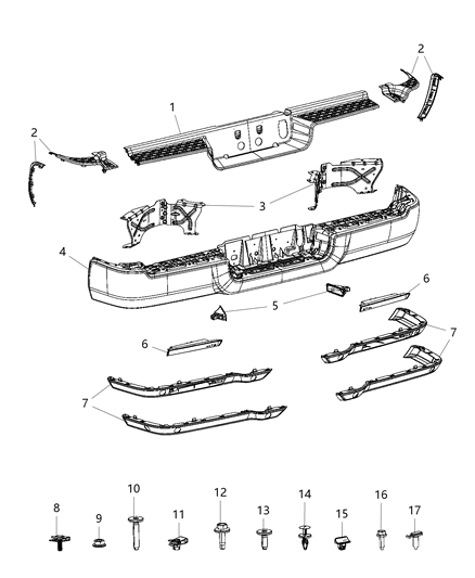 1986 Dodge Ramcharger Bumper Assembly Step Center Support Only Diagram for 68451163AA
