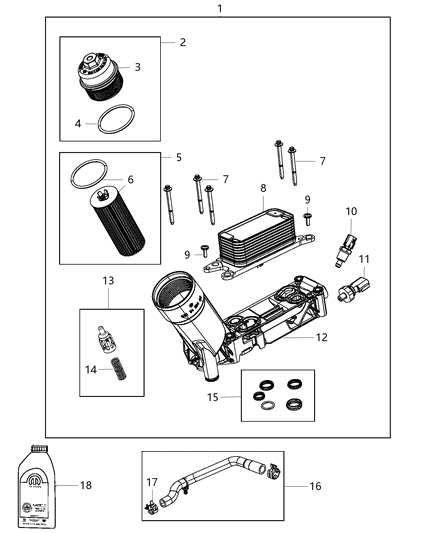 Hose Oil Cooler Outlet Includes Clamps Diagram for 68092947AB