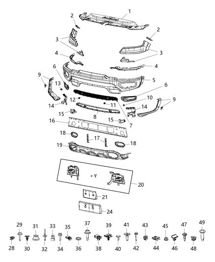 Panel Filler Primed Includes Clips Diagram for 68404170AA