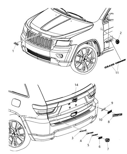 Nameplate Liftgate 4X4 Diagram for 68223747AA