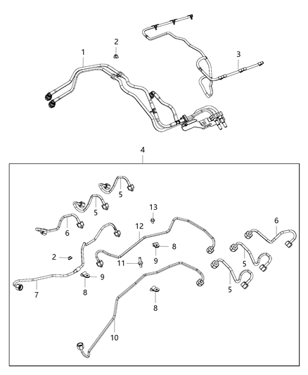 2000 Dodge Ram 3500 Van Tube Fuel Injector Supply Diagram for 68224757AA