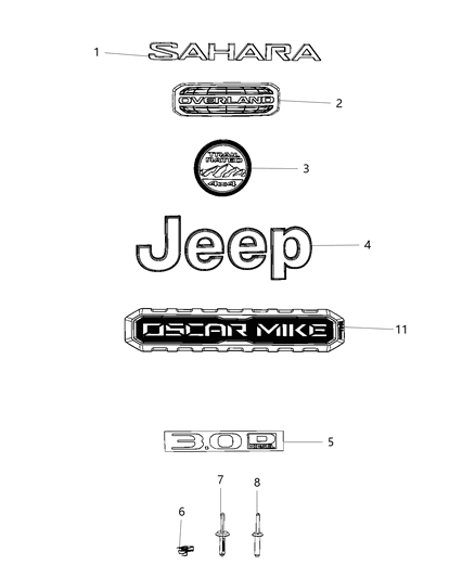 Nameplate Jeep On Fender, Front Diagram for 68397097AB