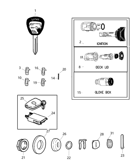 2003 Dodge Viper Cap, Deck Lid And Lift Gate Cylinder, Black Diagram for 4378799