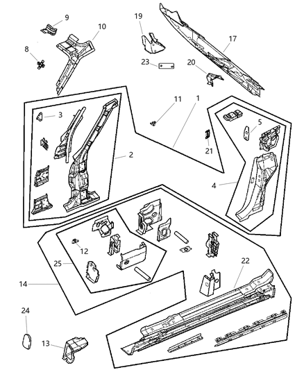 2000 Dodge Durango Panel Bodyside Aperture (Other Components Of This Part) Diagram for 5104883AA