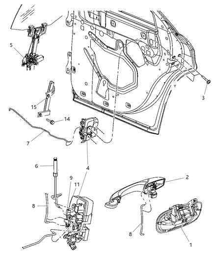2007 Dodge Magnum Channel Rear Door Glass Diagram for 5065778AD