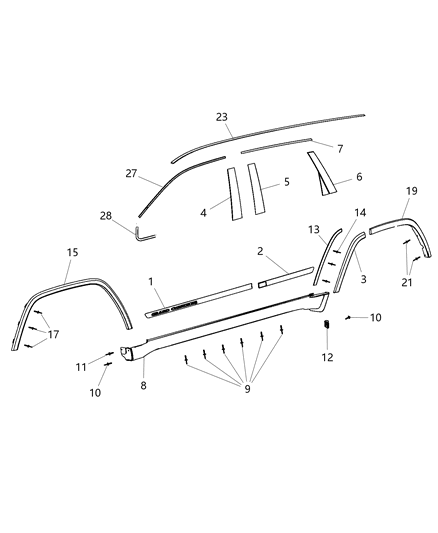 Molding Rear Door Diagram for 1MP36RXFAD