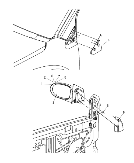Glass Mirror Replacement Diagram for 68058155AA